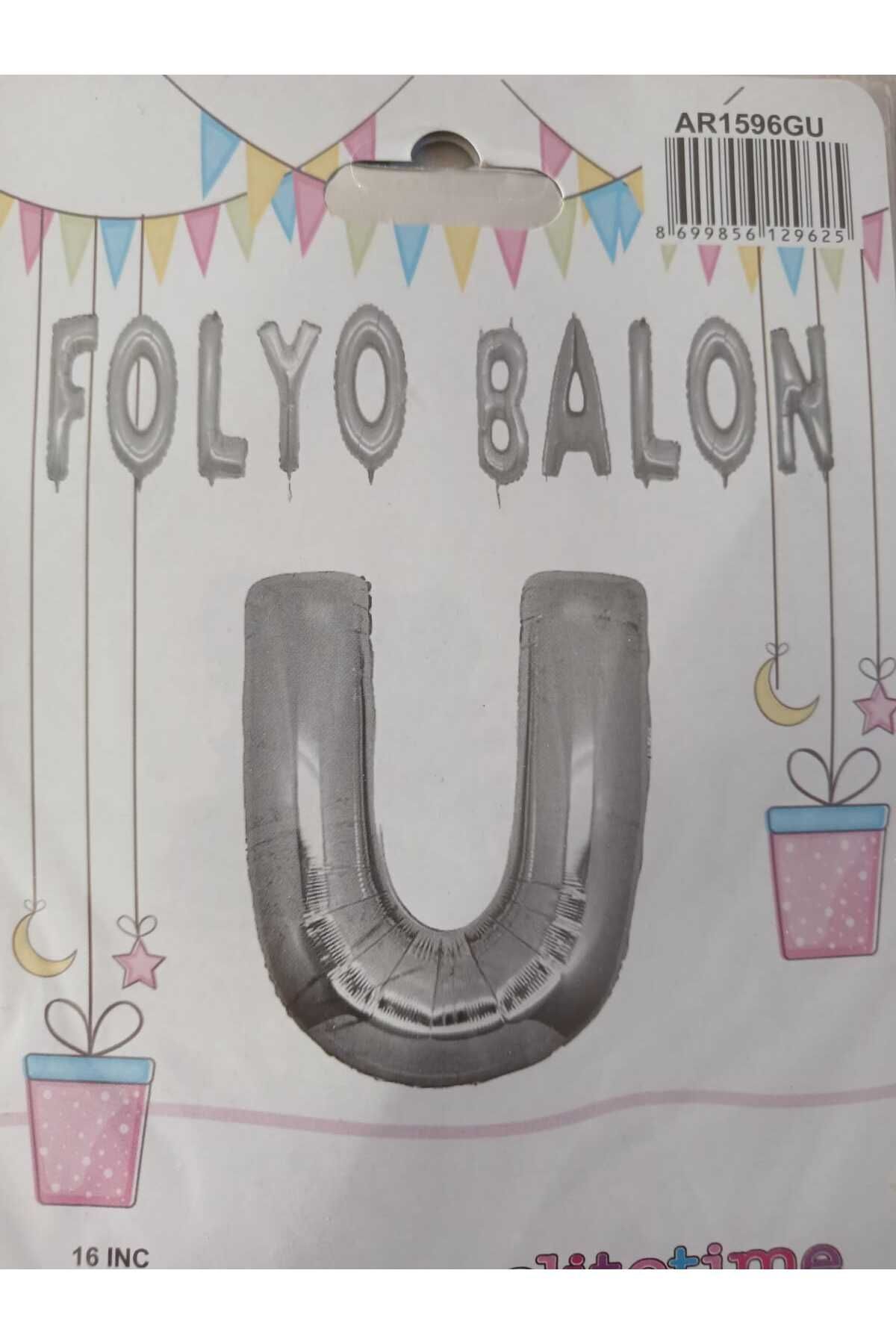 16'' Inç 40 Cm Folyo Harf Balon Gümüş U Harfi