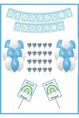 Hoşgeldin Bebeğim Mavi Flama Kürdan Pankart Balon Seti
