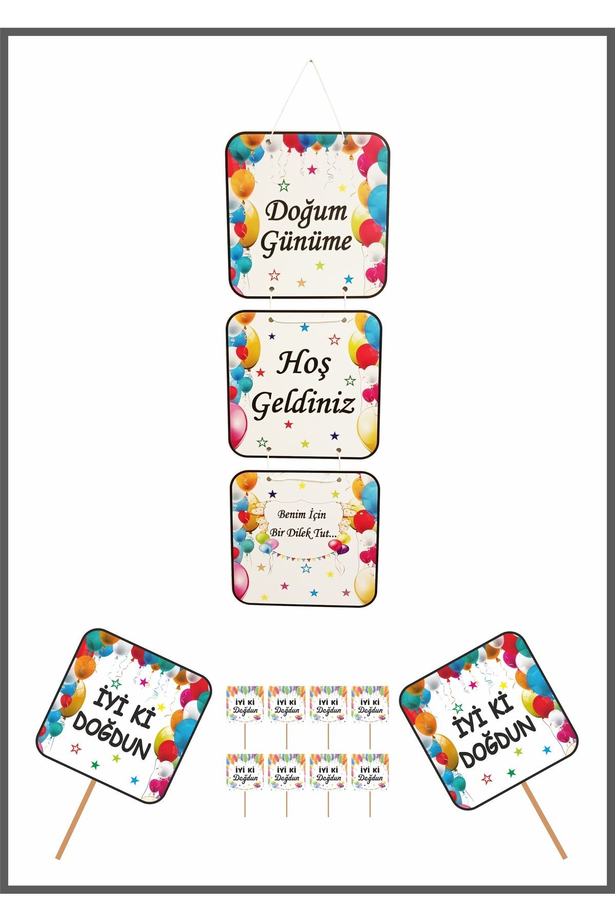 Doğumgünüme Hoşgeldiniz Kapı-Duvar Süsü Pankart ve Sunum Kürdanı Seti
