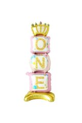 1 Yaş Doğumgünü Partisi Ayaklı Taçlı ONE Folyo Balon Pembe Gold Prenses Temalı