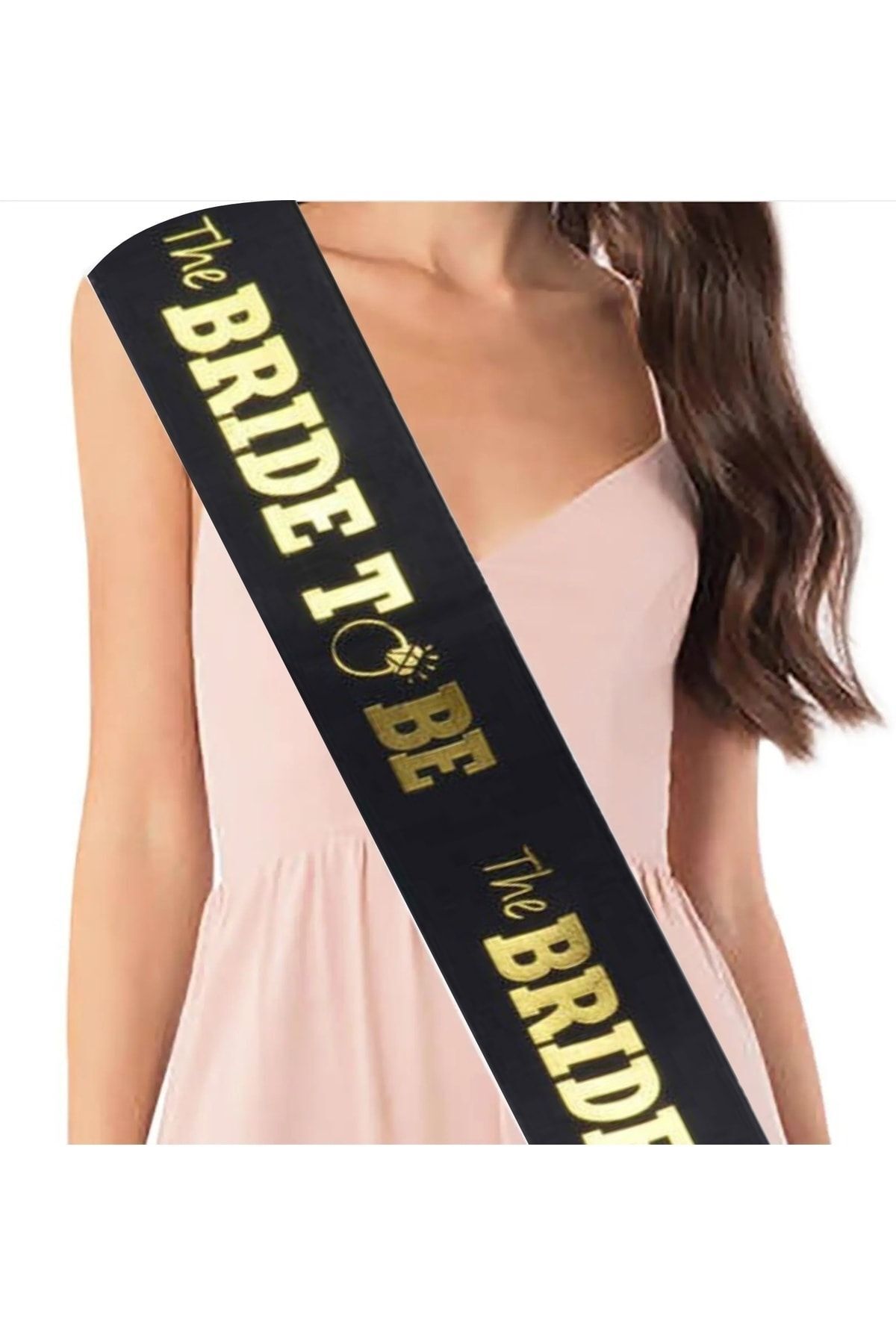 Bride To Be Yazılı Siyah Üstüne Gold Altın Sarısı Yaldızlı Kuşak