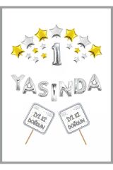 Yaşında Gümüş Konsept Doğum günü Parti Kutlama Seti Yıldız Rakam Yaşında Folyo ve Pankart