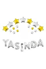 Yaşında Gümüş Konsept Doğum günü Parti Kutlama Seti Yıldız Rakam Yaşında Folyo ve Pankart