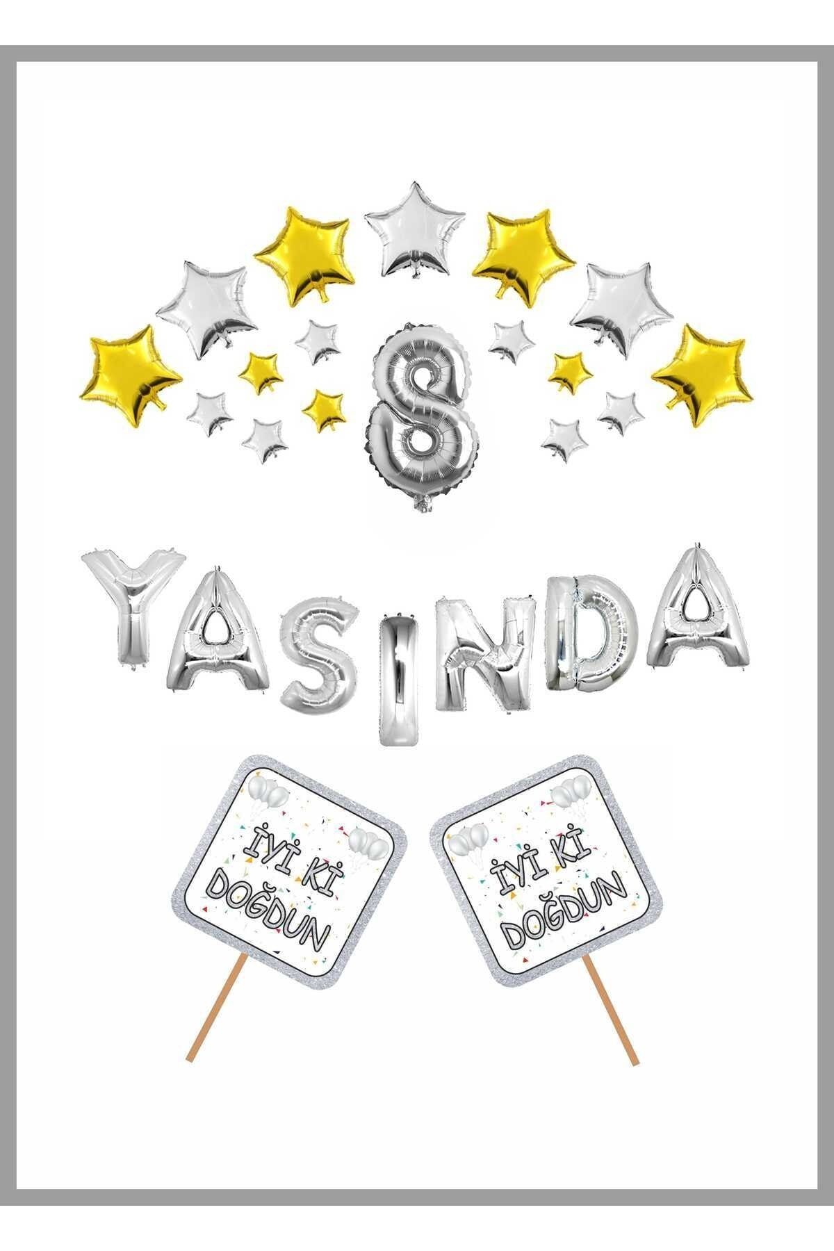Yaşında Gümüş Konsept Doğum Günü Parti Kutlama Seti