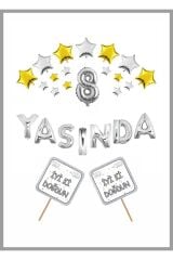 Yaşında Gümüş Konsept Doğum Günü Parti Kutlama Seti
