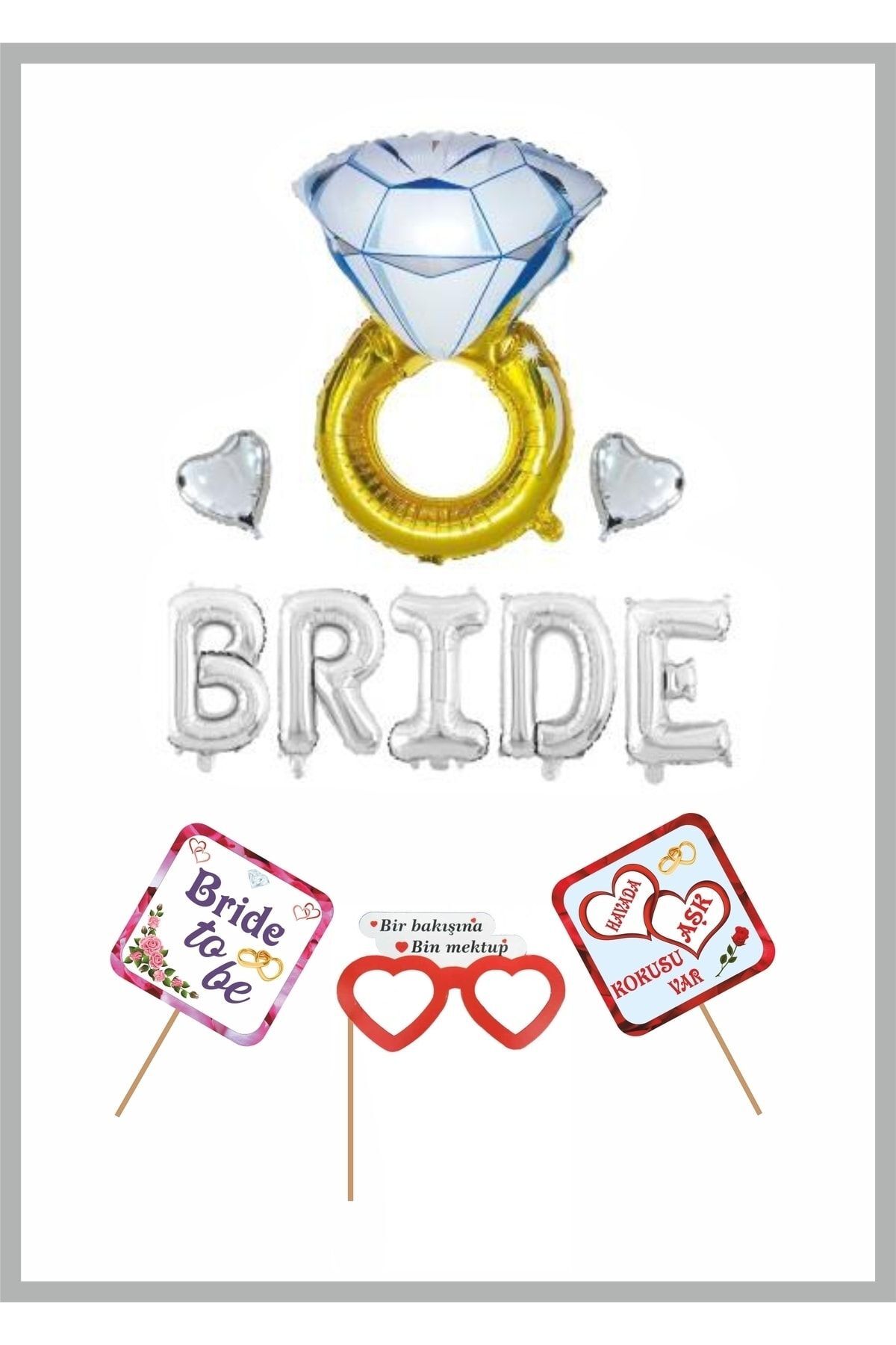 Bride To Be Bekarlığa Veda Partisi Bride ve Yüzük Folyo Balon ; Pankart Set Gümüş