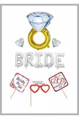 Bride To Be Bekarlığa Veda Partisi Bride ve Yüzük Folyo Balon ; Pankart Set Gümüş