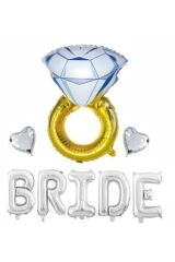 Bride To Be Bekarlığa Veda Partisi Bride ve Yüzük Folyo Balon ; Pankart Set Gümüş