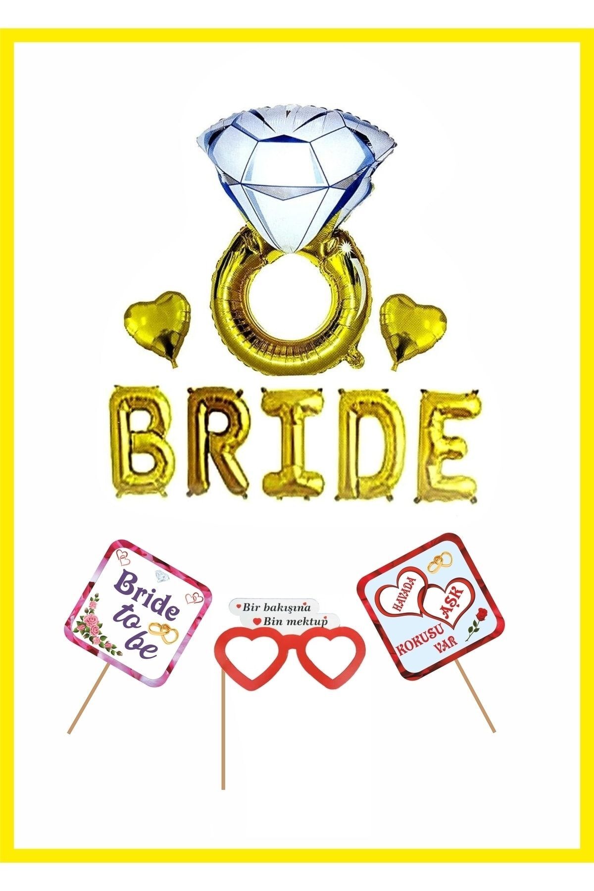 Bride To Be Bekarlığa Veda Partisi Bride ve Yüzük Folyo Balon ; Pankart Set Gold