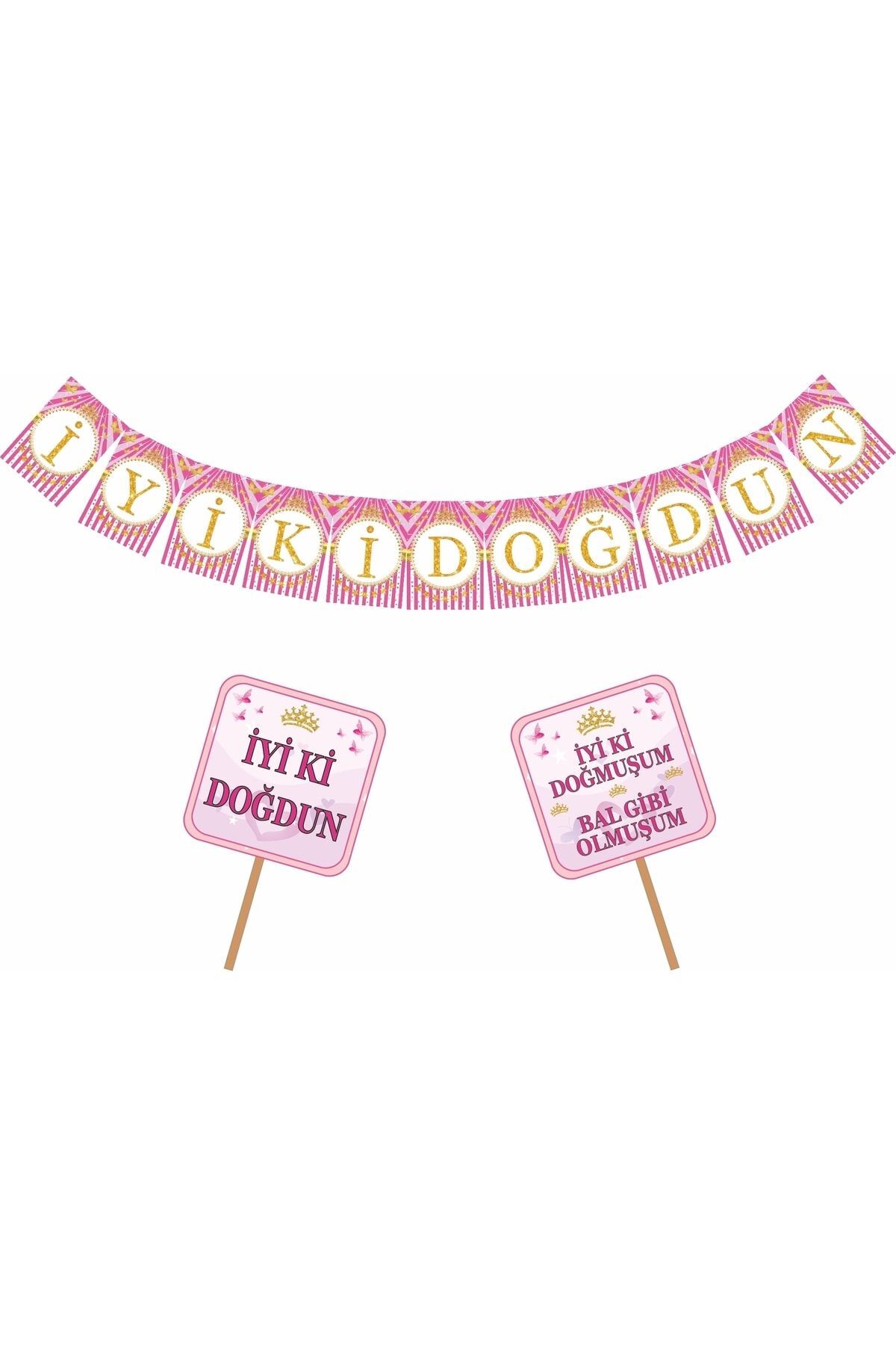 Iyi Ki Doğdun Yazı Ve Pankart Seti Pembe