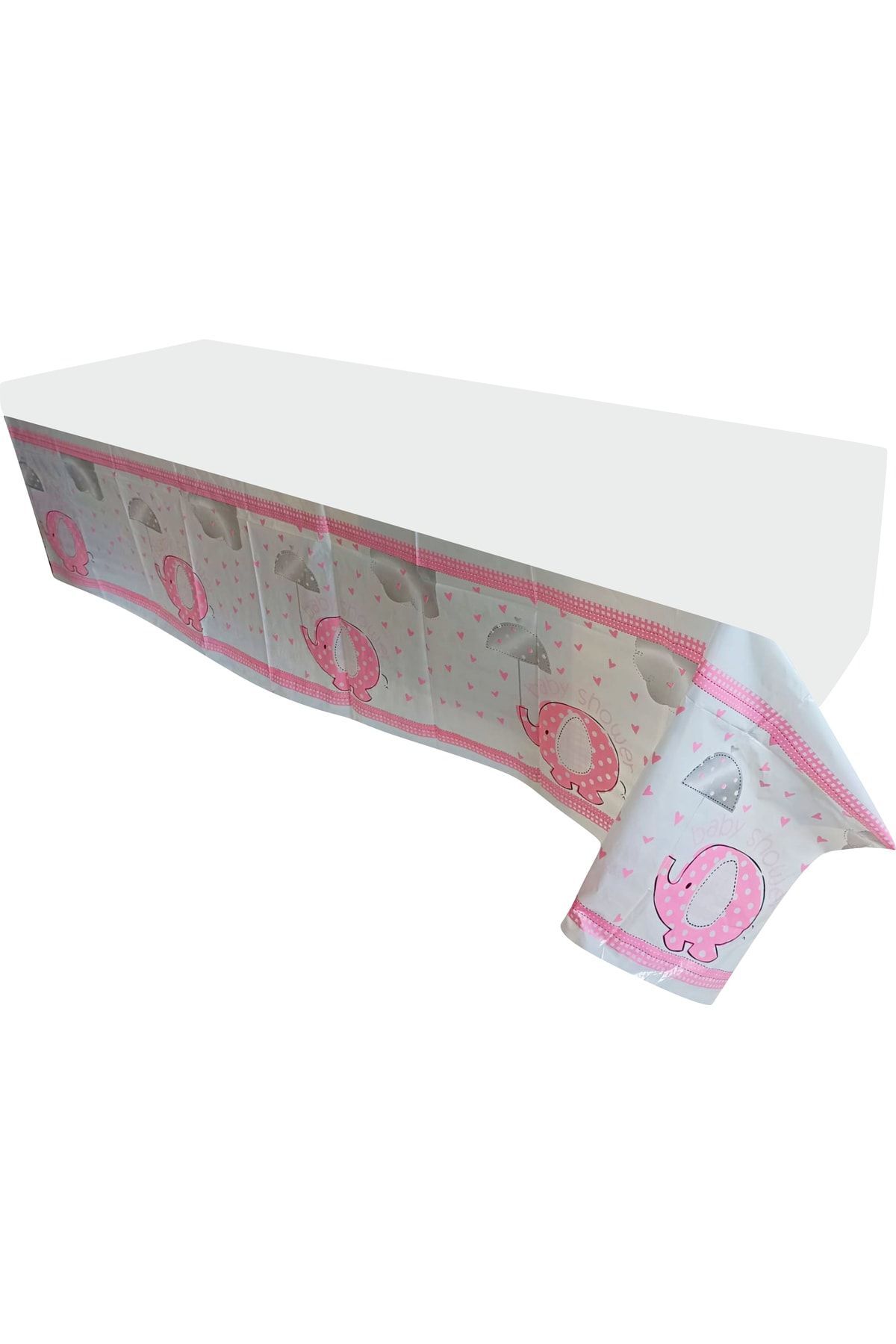 Baby Shower Pembe Fil Masa Örtüsü