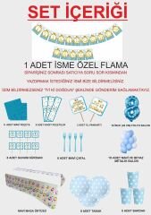 8 Yaş Kişiye Özel Flamalı Mavi Doğumgünü Parti Seti 8 Kişilik