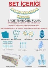 8 Yaş Kişiye Özel Flamalı Mavi Doğumgünü Parti Seti 16 Kişilik