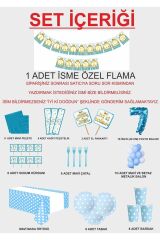 7 Yaş Kişiye Özel Flamalı Mavi Doğumgünü Parti Seti 8 Kişilik