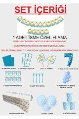 7 Yaş Kişiye Özel Flamalı Mavi Doğumgünü Parti Seti 16 Kişilik