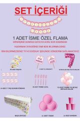 7 Yaş Kişiye Özel Flamalı Pembe Doğumgünü Parti Seti 24 Kişilik