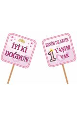 1 Yaş Kişiye Özel Flamalı Pembe Doğumgünü Parti Seti 24 Kişilik