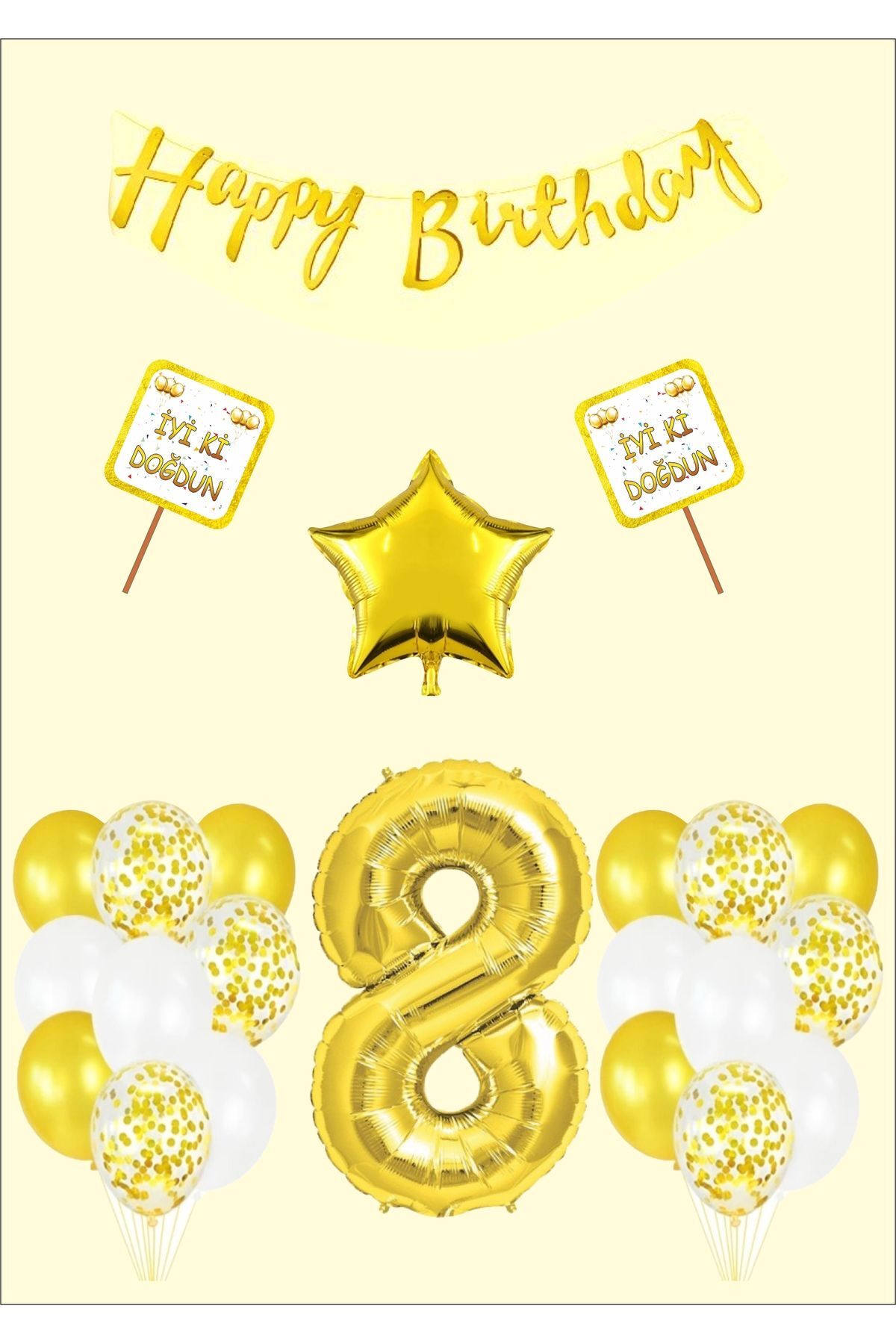 8 Yaş Doğumgünü Parti Konsepti Gold