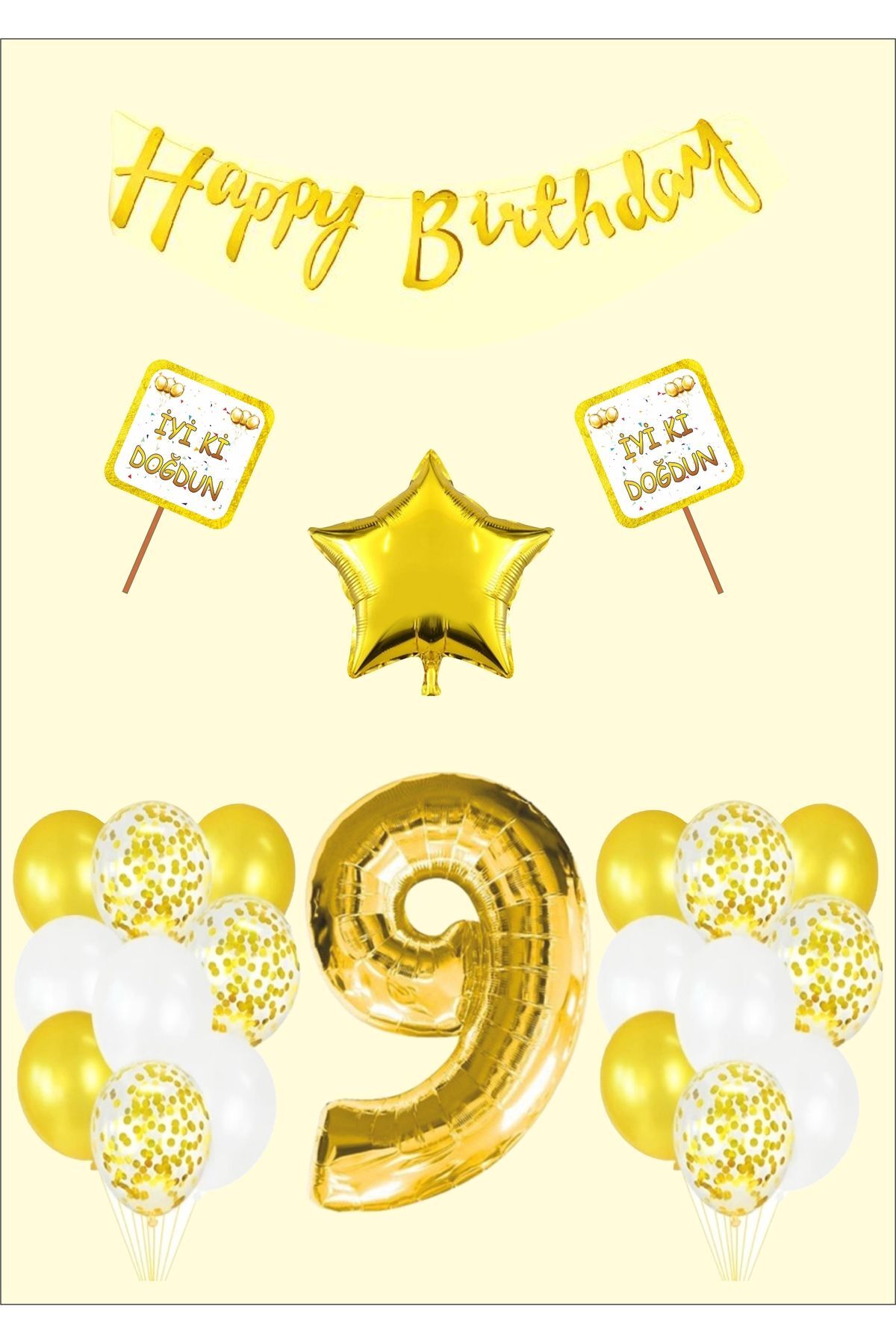 9 Yaş Doğumgünü Parti Konsepti Gold