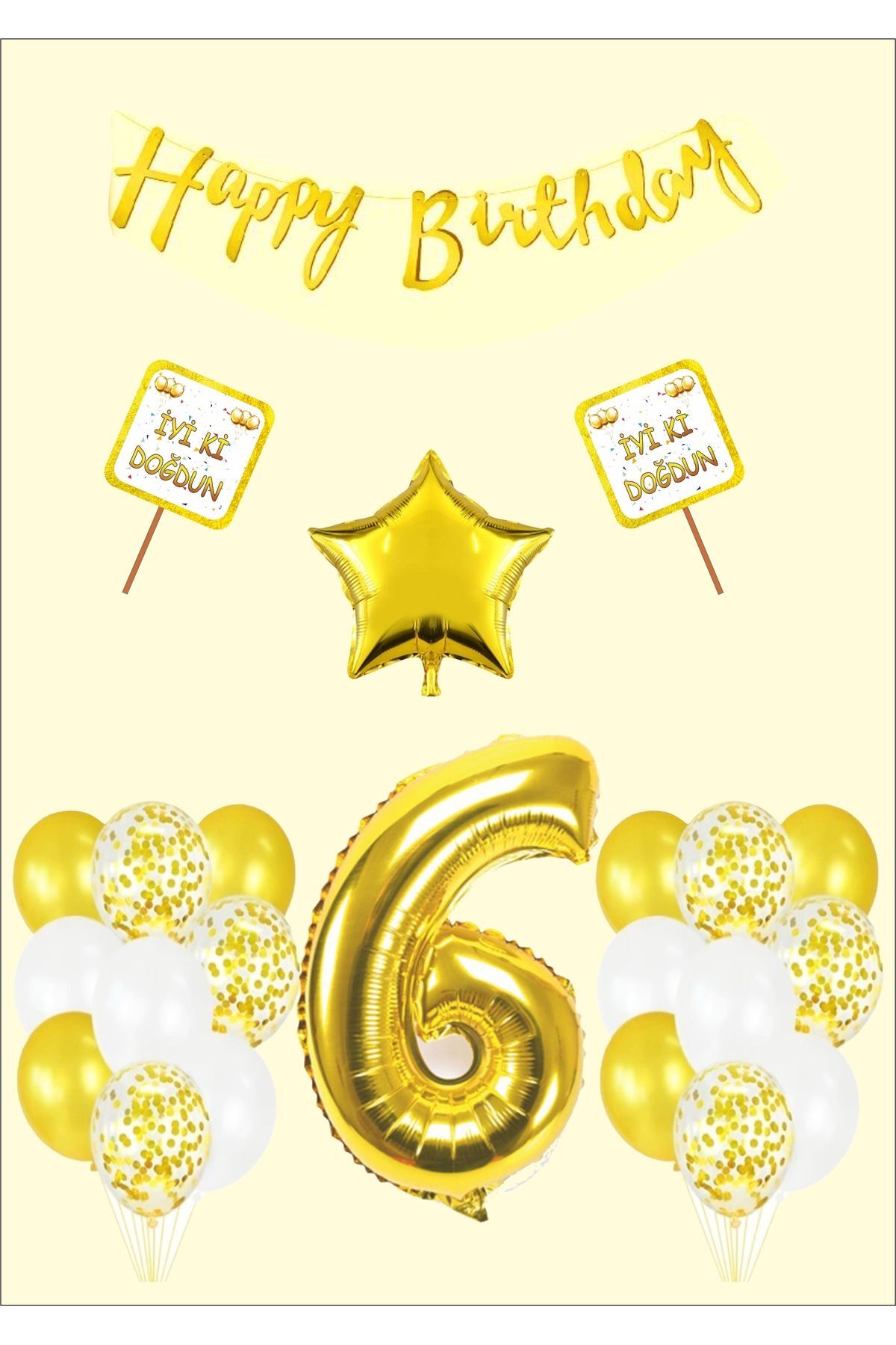 6 Yaş Doğumgünü Parti Konsepti Gold