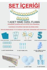 5 Yaş Kişiye Özel Flamalı Mavi Doğumgünü Parti Seti 24 Kişilik