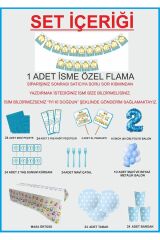 2 Yaş Kişiye Özel Flamalı Mavi Doğumgünü Parti Seti 24 Kişilik