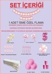 5 Yaş Kişiye Özel Flamalı Pembe Doğumgünü Parti Seti 24 Kişilik