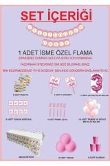 3 Yaş Kişiye Özel Flamalı Pembe Doğumgünü Parti Seti 8 Kişilik