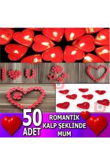 Kırmızı Kalp Tealight Mum 50'li