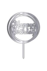 Mini Party Store Pleksi Pasta Üzeri Yazı Gümüş Happy Bırthday