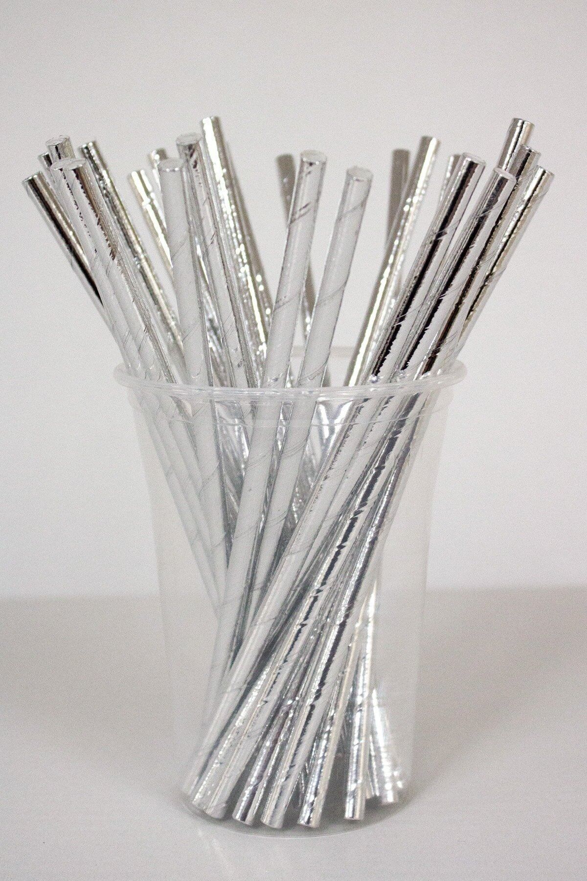 Kağıt Pipet Metalize Gümüş 22 cm 25li