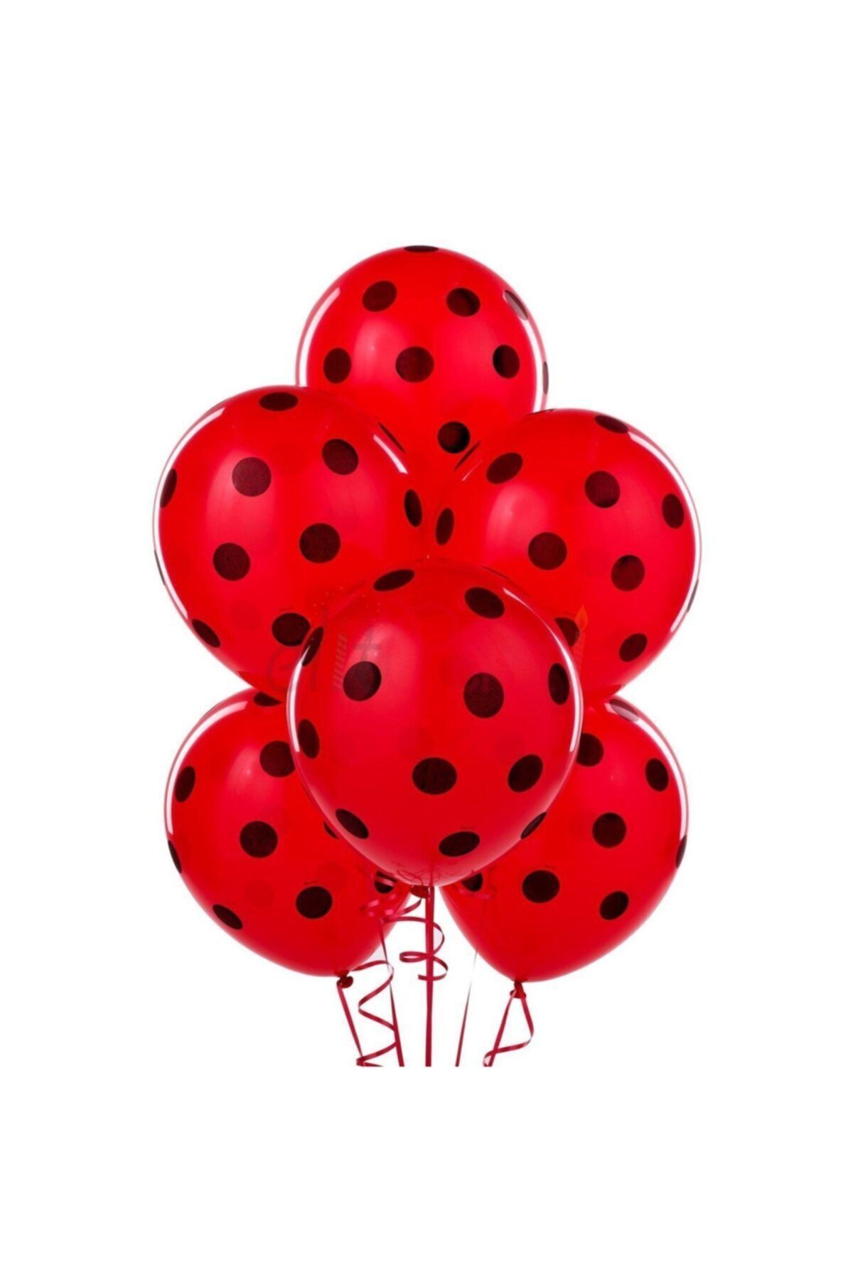 Siyah Puantiyeli Kırmızı Balon 10 Adet