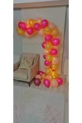 Peri Ledli Balon Zinciri (60 Adet Metalik Gold-rubi-rose Balon + 5 Metre Periled+ Balon Zinciri)