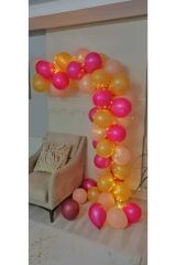 Peri Ledli Balon Zinciri (60 Adet Metalik Gold-rubi-rose Balon + 5 Metre Periled+ Balon Zinciri)