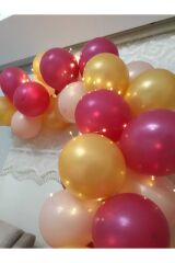 Peri Ledli Balon Zinciri (60 Adet Metalik Gold-rubi-rose Balon + 5 Metre Periled+ Balon Zinciri)