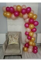 60 Adet Metalik Balon Ve 5 Metre Balon Zinciri (gold-rubi-rose)