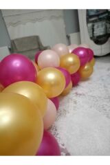 60 Adet Metalik Balon Ve 5 Metre Balon Zinciri (gold-rubi-rose)