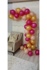 60 Adet Metalik Balon Ve 5 Metre Balon Zinciri (gold-rubi-rose)