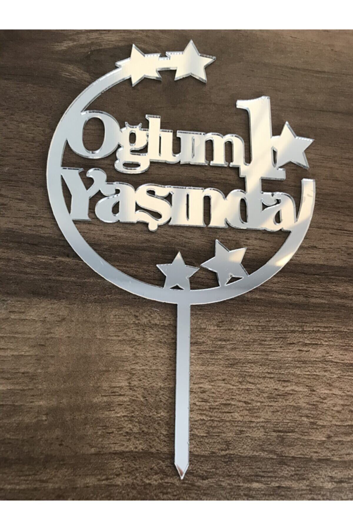 Pasta Üzeri Pleksi Yazı Gümüş Oğlum 1 Yaşında