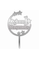 Pasta Üzeri Pleksi Yazı Gümüş Oğlum 1 Yaşında