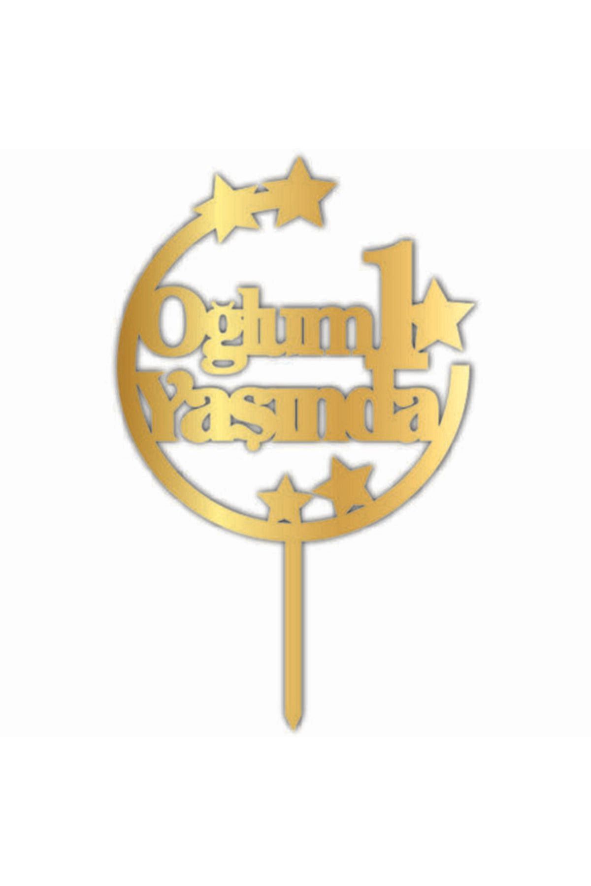 Pasta Üzeri Pleksi Yazı Gold Oğlum 1 Yaşında