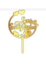 Pileksi Pasta Üzeri Yazı Gold Seni Seviyorum