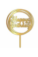 Pasta Üzeri Pleksi Yazı Gold Happy Birthday
