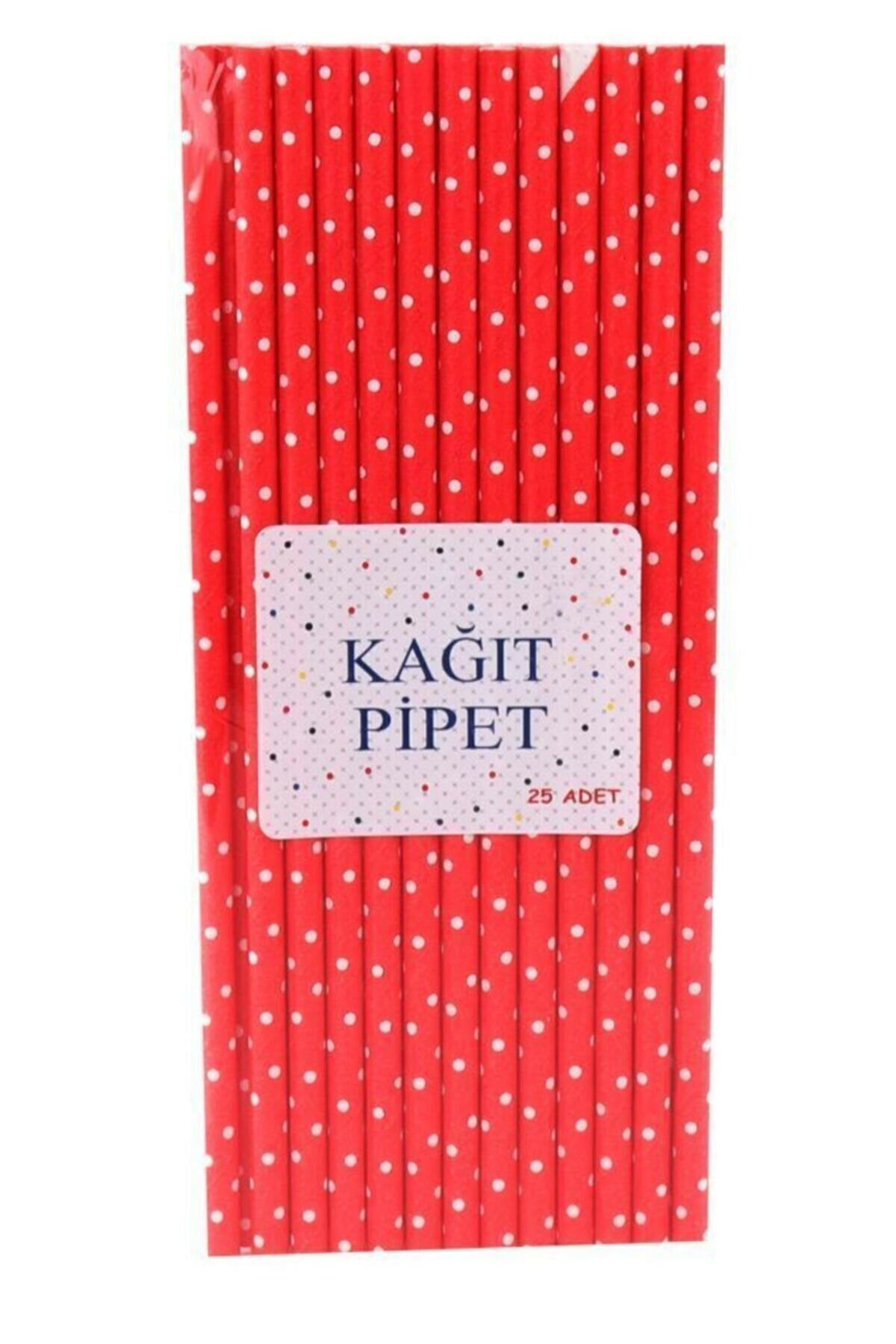 Kırmızı Puantiyeli Kağıt Pipet 25' Li