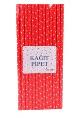 Kırmızı Puantiyeli Kağıt Pipet 25' Li