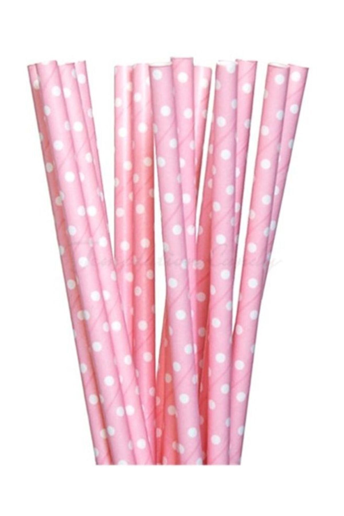 25'li Pembe Puantiyeli Kağıt Pipet