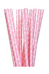 25'li Pembe Puantiyeli Kağıt Pipet