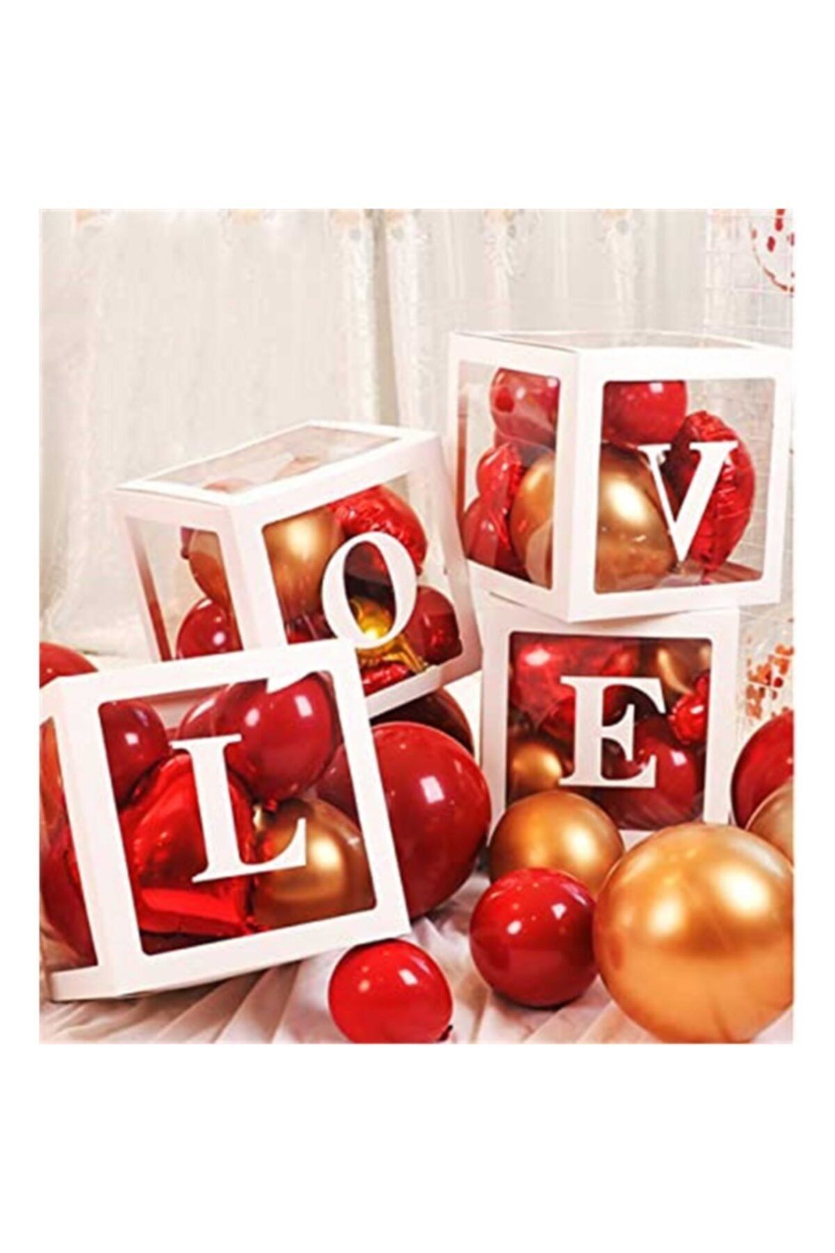 Love Yazılı Şeffaf Beyaz Kutu Balon Seti