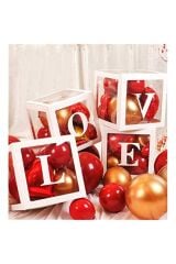 Love Yazılı Şeffaf Beyaz Kutu Balon Seti