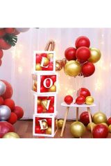 Love Yazılı Şeffaf Beyaz Kutu Balon Seti